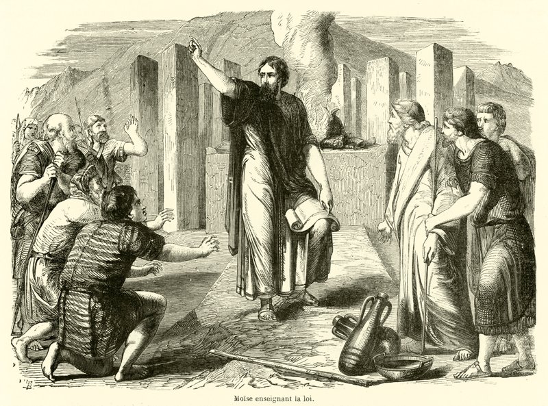 Moses lærer loven (gravering) av French School