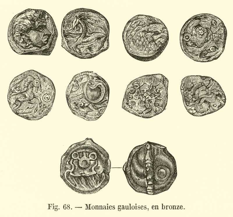 Galliske mynter, i bronse (gravering) av French School