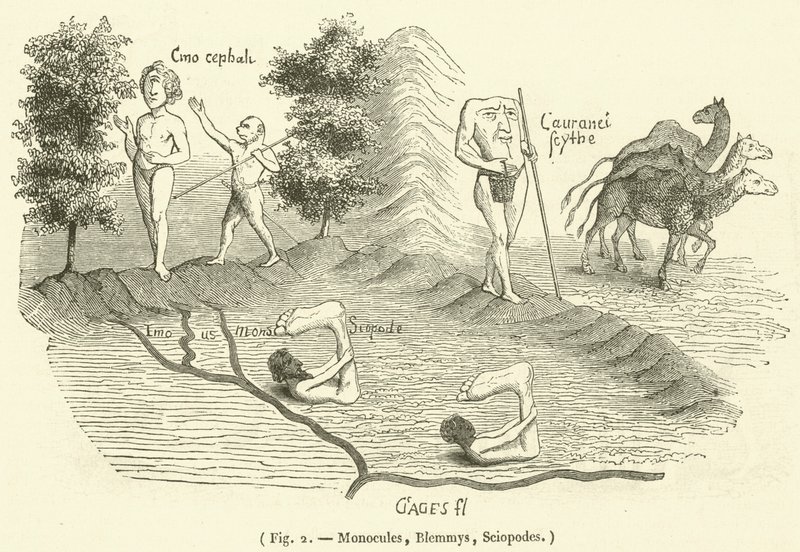 Monokuler, Blemmys, Sciopodes (gravering) av French School