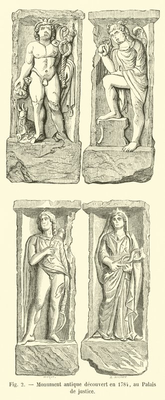 Gammelt monument oppdaget i 1784, ved Palais de justice av French School