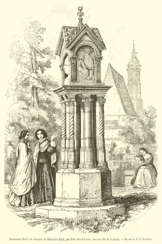 Monument reist til minne om Sebastian Bach (gravering) av French School