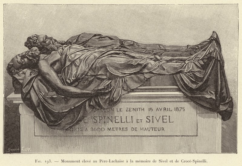 Monument reist ved Pere-Lachaise til minne om Sivel og Croce-Spinelli (gravering) av French School