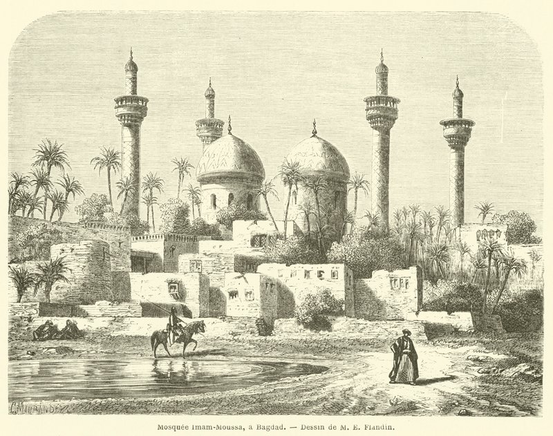 Mosquee Imam-Moussa, en Bagdad (gravering) av French School