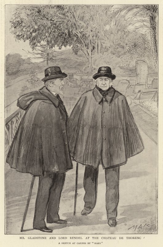 Mr Gladstone og Lord Rendel på Chateau de Thorenc (litho) av French School
