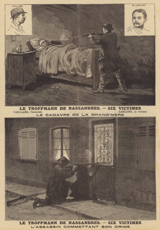 Drap på en familie på seks på Nassandres av en drapsmann ved navn Caillard av French School