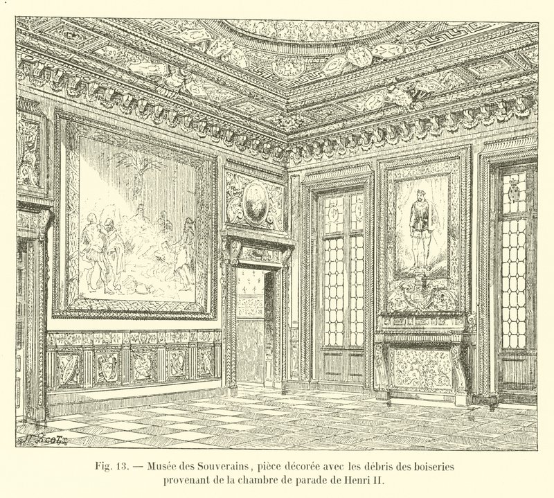Museum of the Sovereigns, rom dekorert med rusk av treverket fra statsrommet til Henri II av French School