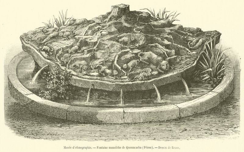 Etnografisk museum, Quonncacha Monolith Fountain, Peru (gravering) av French School