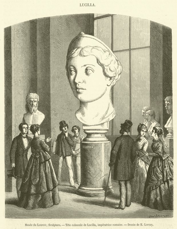Louvre-museet, skulptur, kolossal leder av Lucilla, romersk keiserinne (gravering) av French School