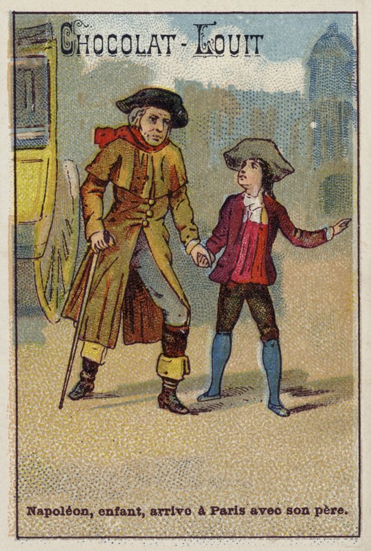 Napoleon ankommer Paris som barn sammen med sin far av French School
