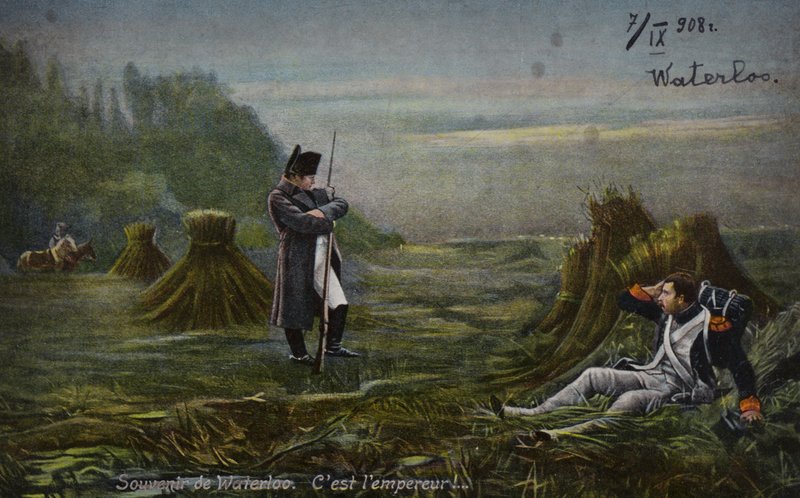 Napoleon ved Waterloo (fargelitografi) av French School