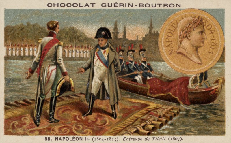 Napoleon møter Alexander I av Russland på Tilsit av French School