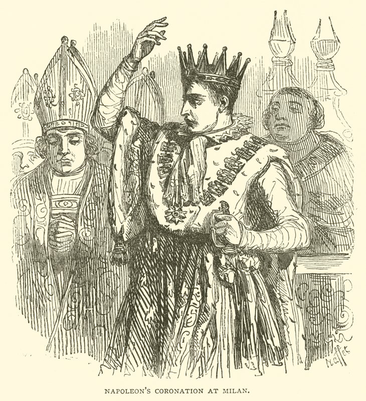 Napoleons kroning i Milano (gravering) av French School