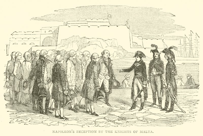 Napoleons mottakelse av ridderne av Malta (gravering) av French School