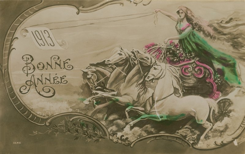 Nyttårs gratulasjonskort, 1913. Postkort sendt i 1913. av French School