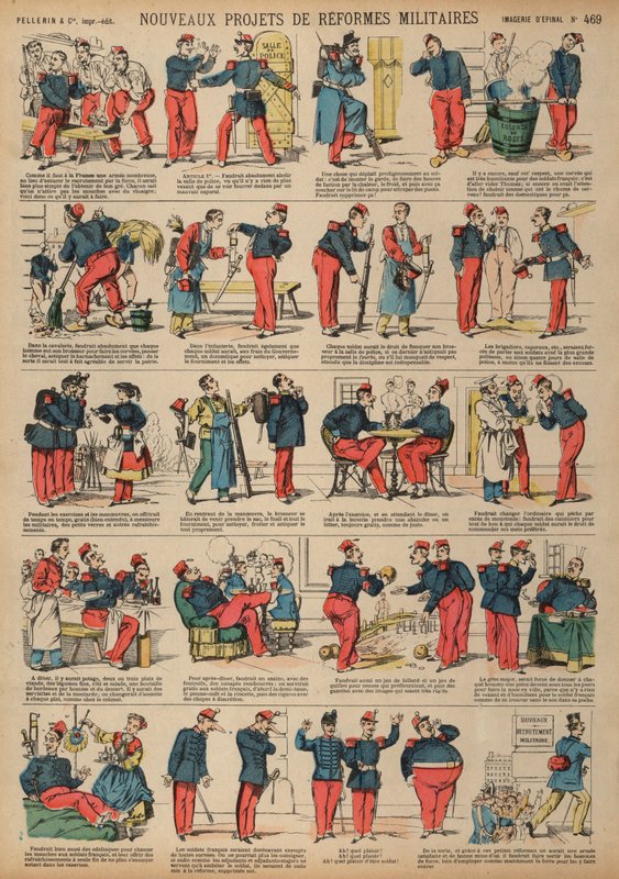 Nye reformprosjekter i den franske hæren (farget gravering) av French School