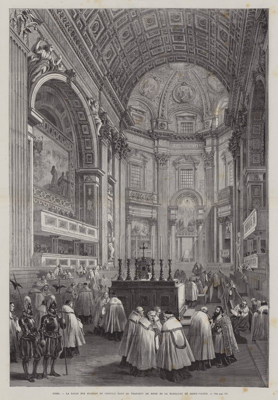 Nord transept av Peterskirken, Vatikanstaten, Roma, Italia (gravering) av French School