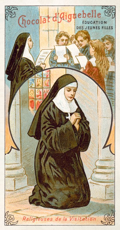 Nonner av Order of the Visitation of Holy Mary (chromolitho) av French School