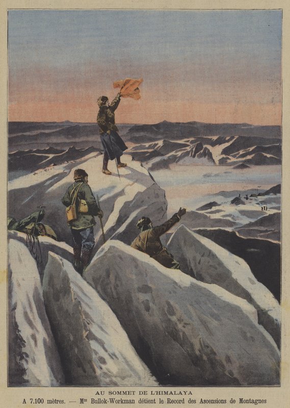 På et Himalaya-topp (farge litho) av French School