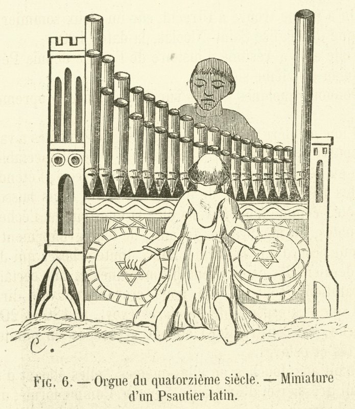 Orgel fra det fjortende århundre, Miniatyr av en latinsk psalter (gravering) av French School