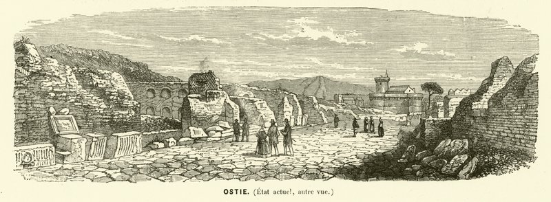 Ostia, havnebyen i det gamle Roma, Italia (gravering) av French School