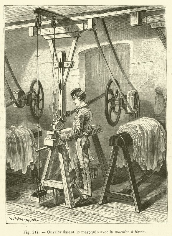Arbeider som glatter Marokko med glattemaskinen (gravering) av French School