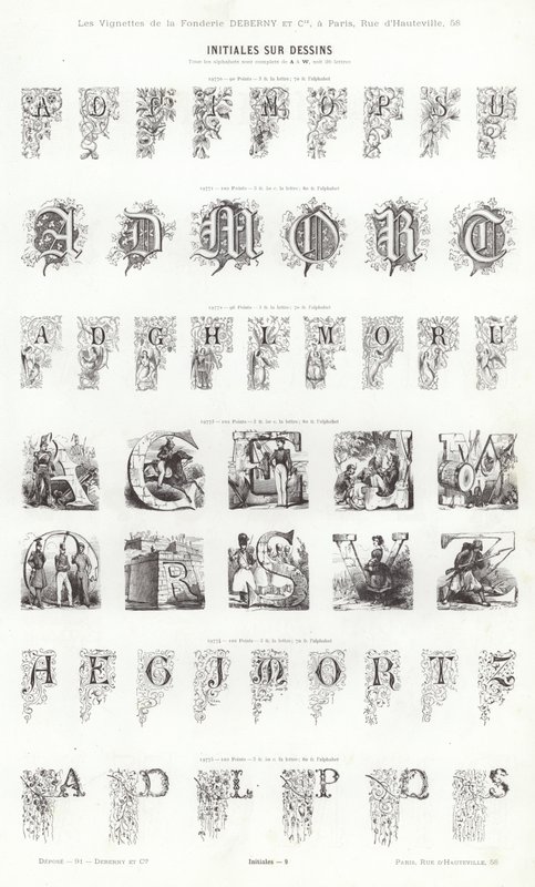 Side fra typografiske vignetter (gravering) av French School