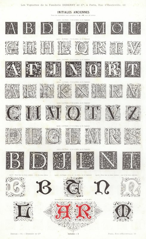 Side fra typografiske vignetter (gravering) av French School