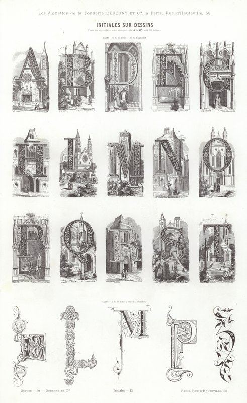 Side fra typografiske vignetter (gravering) av French School