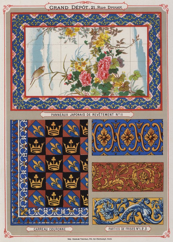 Side fra katalogen til Grand Depot de Porcelaines, Faiences et Verreries (farge litho) av French School