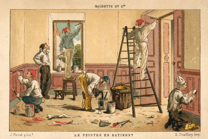 Maling av interiøret i en bygning (chromolitho) av French School