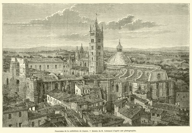 Panorama over Siena-katedralen (gravering) av French School