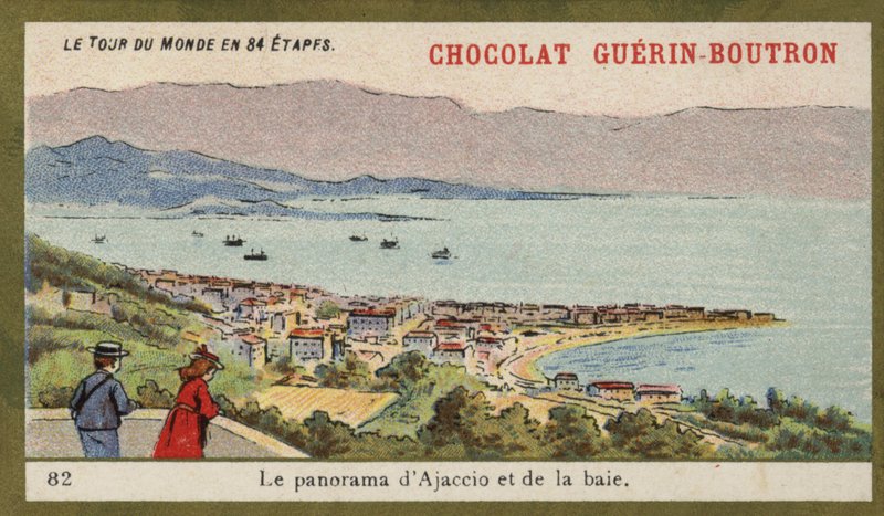 Panorama av Ajaccio og bukten (chromolitho) av French School