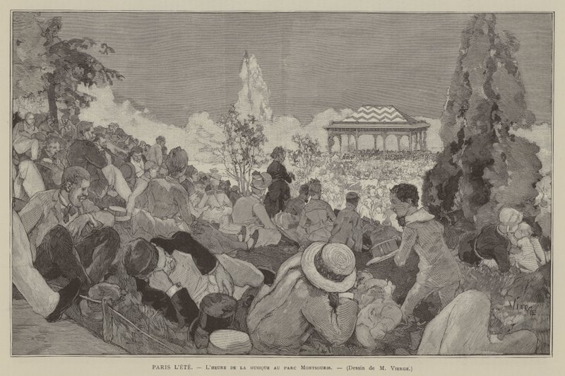 Paris sommer, musikktid i Montsouris-parken (gravering) av French School