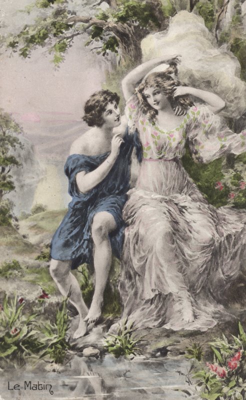 Pastoral par (farge litho) av French School