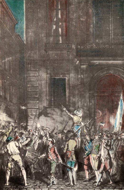 Patruljer laget av folket i Paris under den franske revolusjonen (farget gravering) av French School