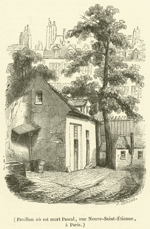 Paviljong der Pascal døde, rue Neuve-Saint-Etienne, i Paris (gravering) av French School
