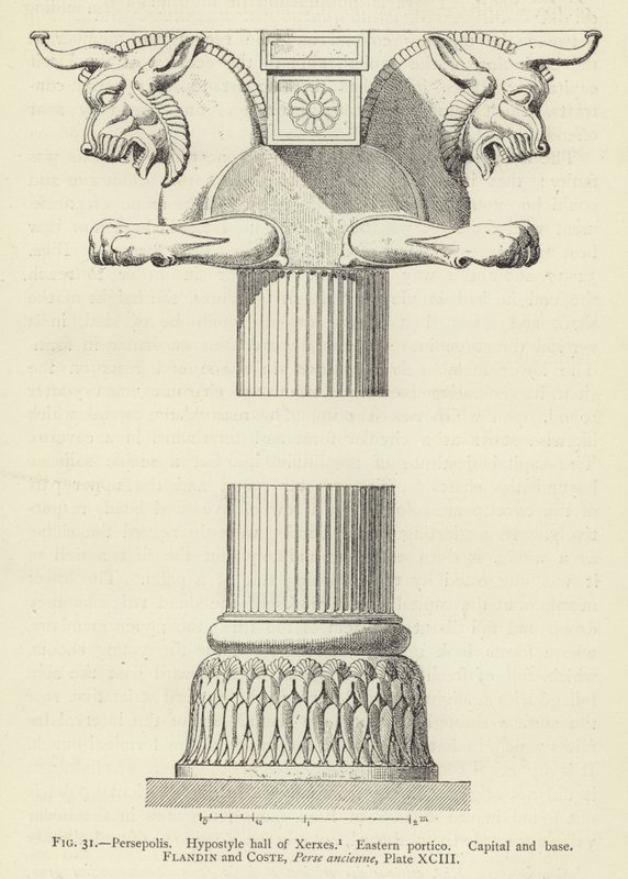 Persepolis, Hypostyle hall of Xerxes, Eastern portico, Capital og base av French School
