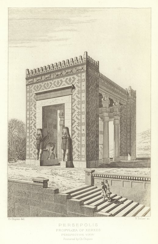 Persepolis, Propylaea of Xerxes, Perspektivvisning, restaurert av Ch Chipiez av French School