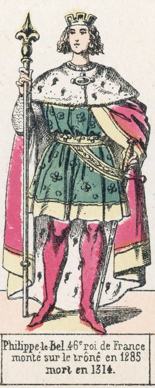Philippe-le-Bel, 46. konge av Frankrike, besteg tronen i 1285, døde i 1314 (farget gravering) av French School