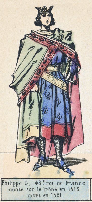Philippe 5, 48. konge av Frankrike, besteg tronen i 1316, døde i 1321 (farget gravering) av French School