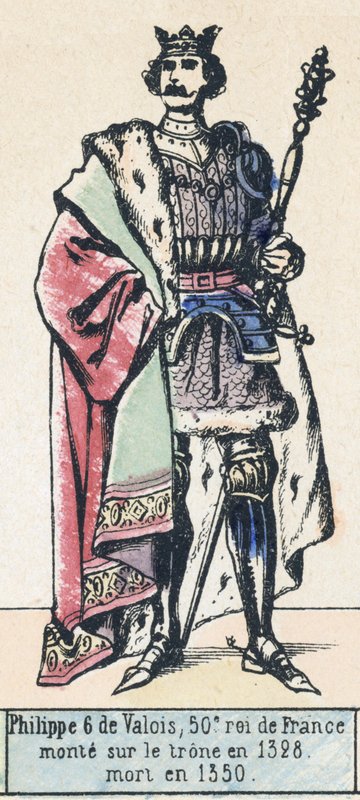 Philippe 6 de Valois, 50. konge av Frankrike, besteg tronen i 1328, døde i 1350 (farget gravering) av French School