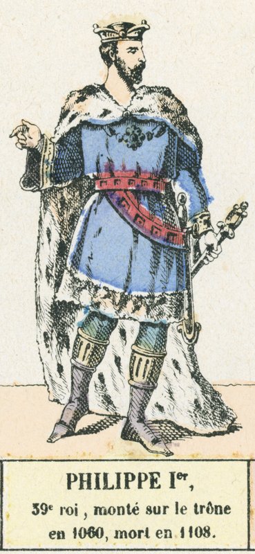 Filip I, 39. konge, besteg tronen i 1060, døde i 1108 (farget gravering) av French School