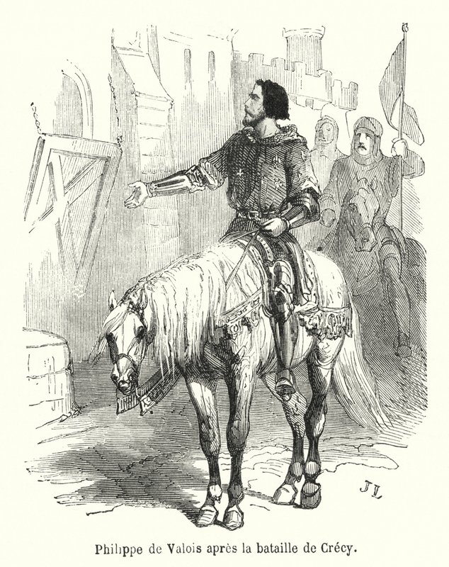 Philippe de Valois etter slaget ved Crecy (gravering) av French School