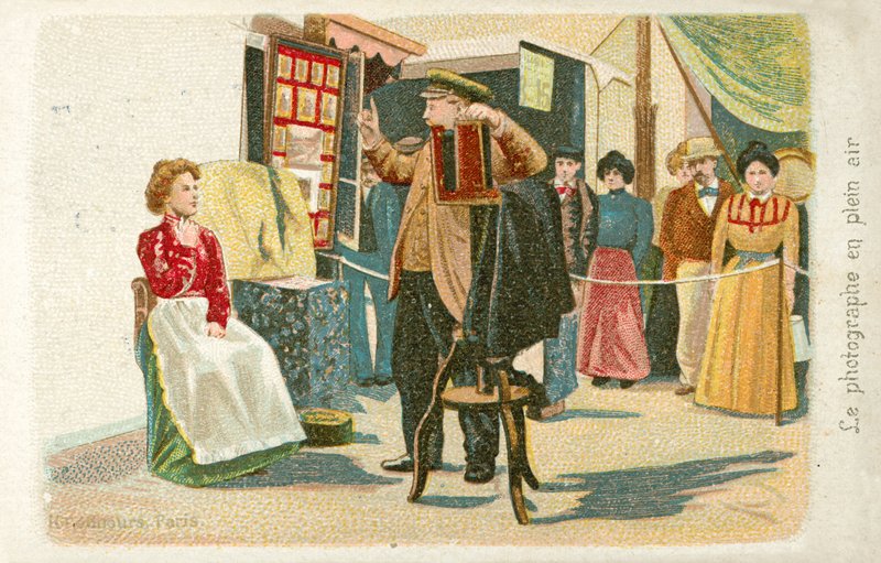 Fotograf som jobber utendørs (chromolitho) av French School