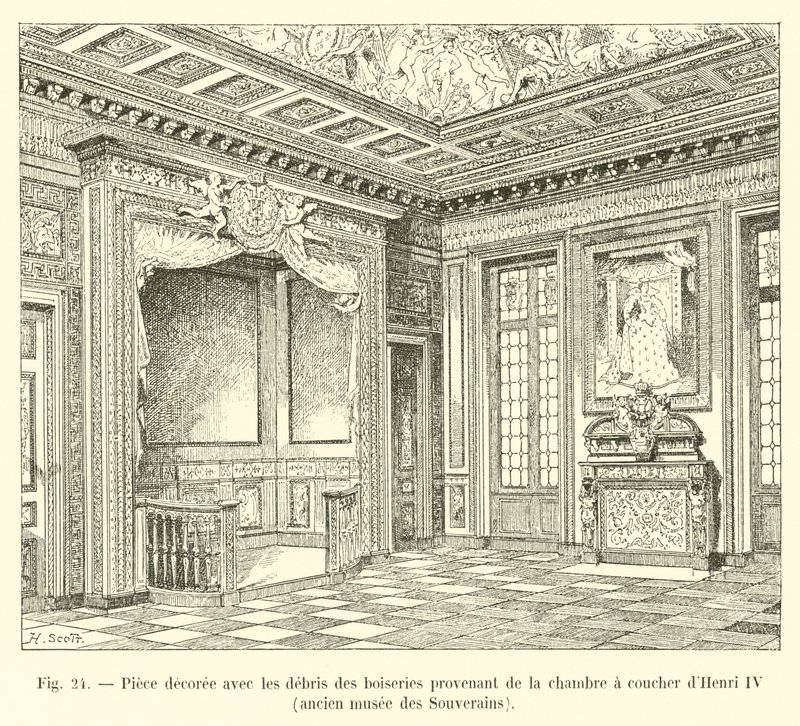 Rom dekorert med treverk fra soverommet til Henri IV, tidligere Sovereigns Museum av French School