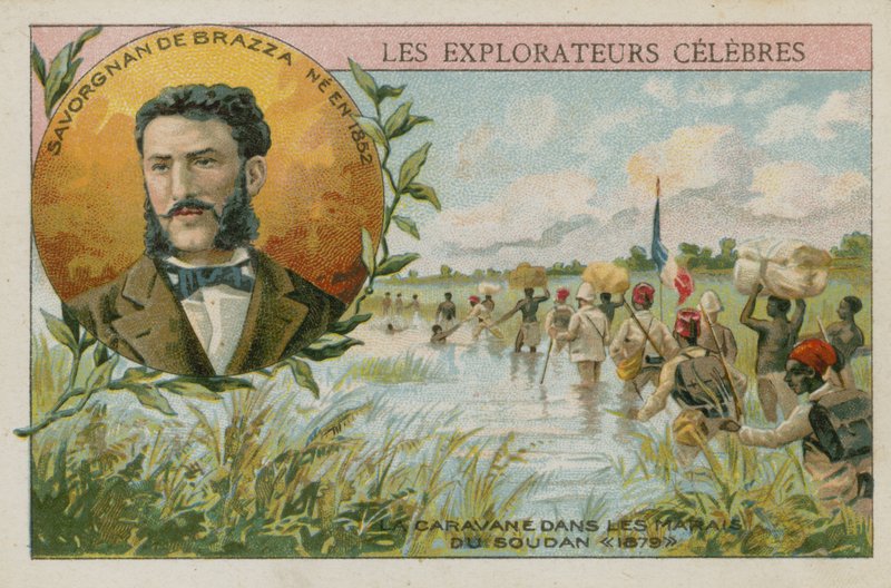 Pierre Savorgnan de Brazza , italienskfødt fransk oppdagelsesreisende (chromolitho) av French School