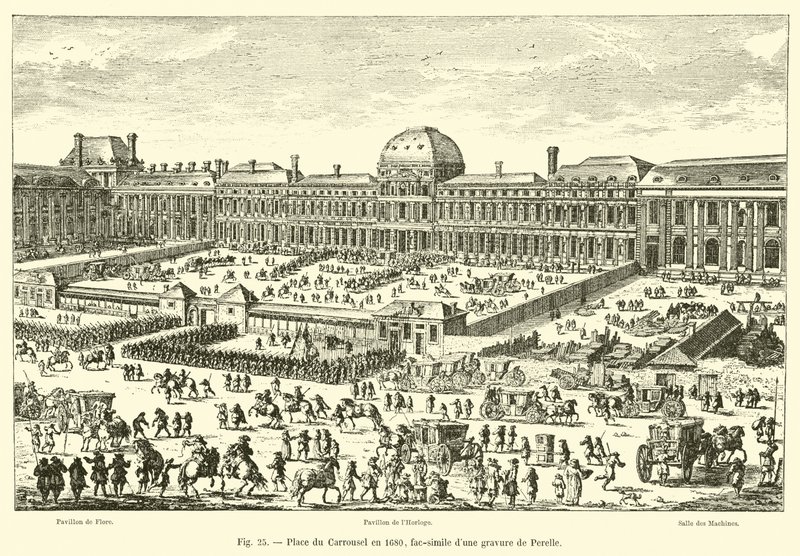 Place du Carrousel i 1680, faksimile av en gravering av Perelle av French School