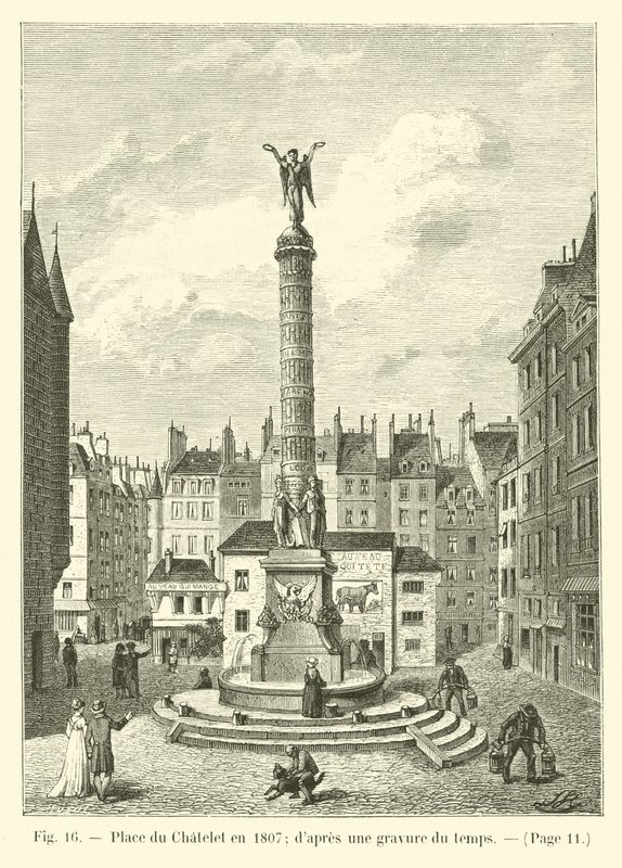 Place du Chatelet i 1807; fra en gravering av tiden av French School