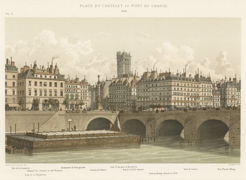 Place du Chatelet og Pont au Change, 1830 av French School