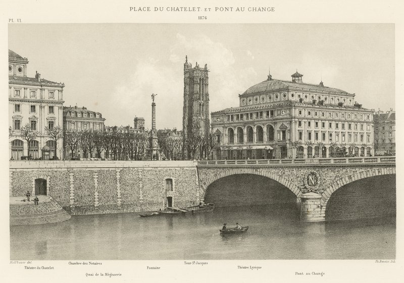 Place du Chatelet og Pont au Change, 1876 av French School